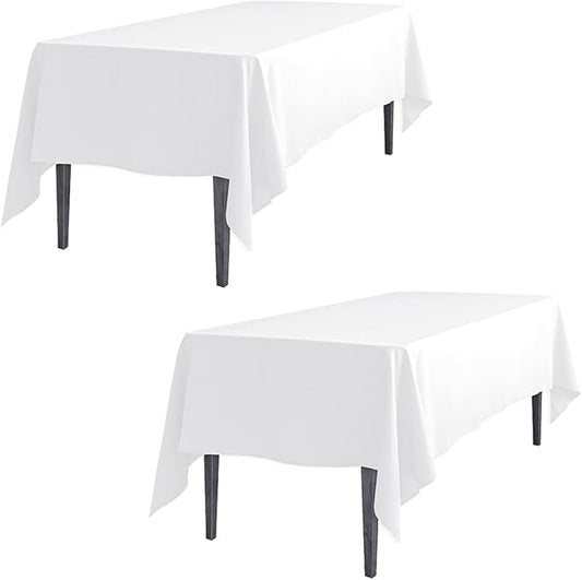 LTC LINENS 2 Pack White Rectangular Tablecloths 70 x 120 Inch for 6 or 8 Feet Rectangle Banquet Tables with Half-Drop - Stain and Wrinkle Resistant Polyester Cloth Table Covers for Party, Wedding