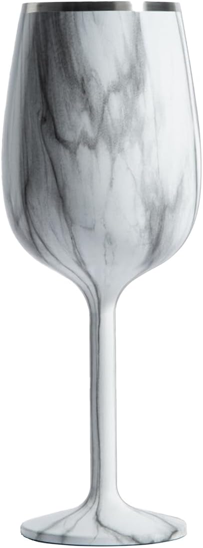 NEWPORT Stemware Collection Premium Vacuum Insulated Stainless Steel Wine Glass, Lightweight Wine Glass, Unbreakable & Drinks Stay Cold, Non-Slip Silicon Base, Cocktail Glasses, 12oz, Marble