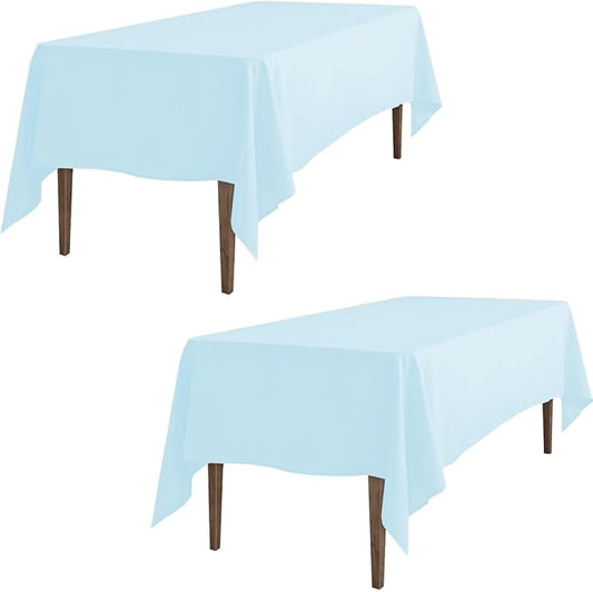 LTC LINENS 2 Pack Baby Blue Rectangular Tablecloths 60 x 102 Inches for 6 Feet Rectangle Banquet Tables with Half-Drop - Stain and Wrinkle Resistant Polyester Cloth Table Covers for Party, Baby Shower