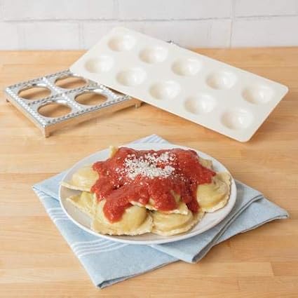 Ravioli Mold with Extra Large 2.5 Inch Squares- Authentic Ravioli Tray & Press, Makes 10 Italian Raviolis at Once, Easy to Use Pasta Maker Kit, Sturdy Construction- Xmas Holiday Seasonal Cooking Gift