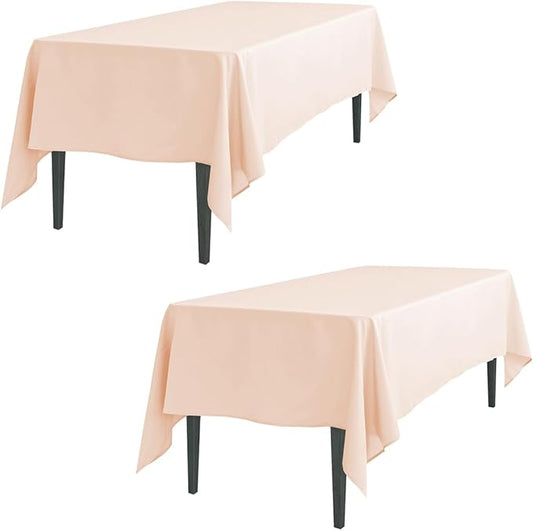 LTC LINENS 2 Pack Peach Rectangular Tablecloths 60 x 102 Inches for 6 Feet Rectangle Banquet Tables with Half-Drop - Stain and Wrinkle Resistant Polyester Fabric Cloth Table Covers for Party, Wedding
