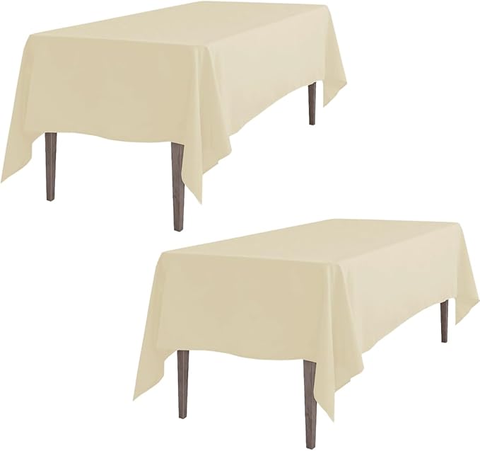 LTC LINENS 2 Pack Beige Rectangular Tablecloths 60 x 126 Inches for 8 Feet Rectangle Banquet Tables with Half-Drop - Stain and Wrinkle Resistant Polyester Fabric Cloth Table Covers for Party, Wedding