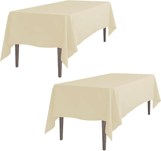LTC LINENS 2 Pack Beige Rectangular Tablecloths 60 x 126 Inches for 8 Feet Rectangle Banquet Tables with Half-Drop - Stain and Wrinkle Resistant Polyester Fabric Cloth Table Covers for Party, Wedding
