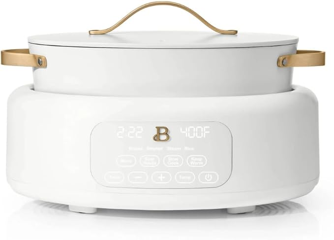 Beautiful 10-in-1 6Qt Electric Multi-Cooker with 7 Presets,Oven-Safe Pot & Lid,Sauté,Steam,Slow Cook, Slow Cooker, Simmer,Rice & More,Touch Display, Dishwasher Safe, Serves Up to 7 (White Icing)