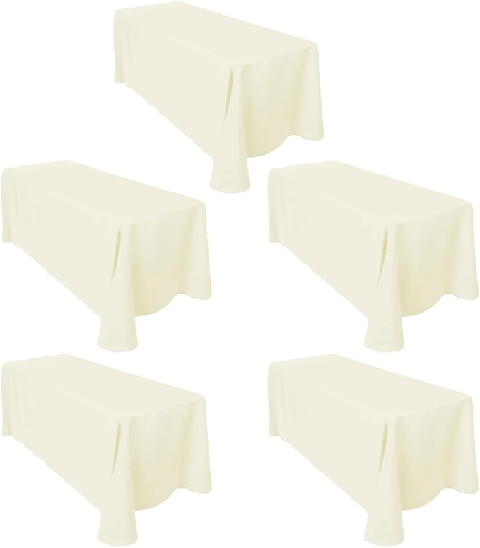 LTC LINENS 5-Pack Ivory Rectangular Tablecloths 90 in x 132 in with Rounded Corners - Ideal for 6 ft Table with Floor-Length Drop - Polyester Fabric Cloth Table Covers for Wedding, Party