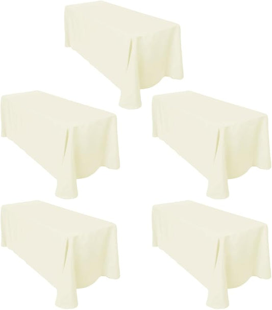 LTC LINENS 5-Pack Ivory Rectangular Tablecloths 90 in x 132 in with Rounded Corners - Ideal for 6 ft Table with Floor-Length Drop - Polyester Fabric Cloth Table Covers for Wedding, Party