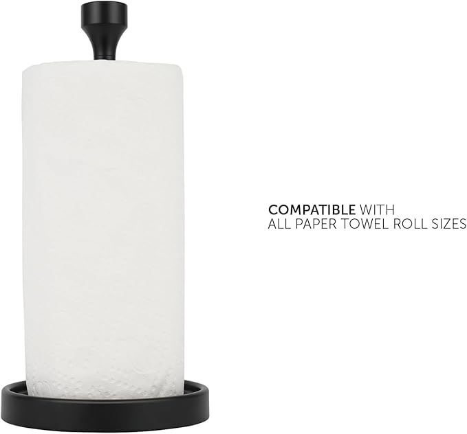 Ivilon Countertop Paper Towel Holder - Modern Bell End Minimalist Design - Fits All Paper Towel Roll Sizes - Color Black