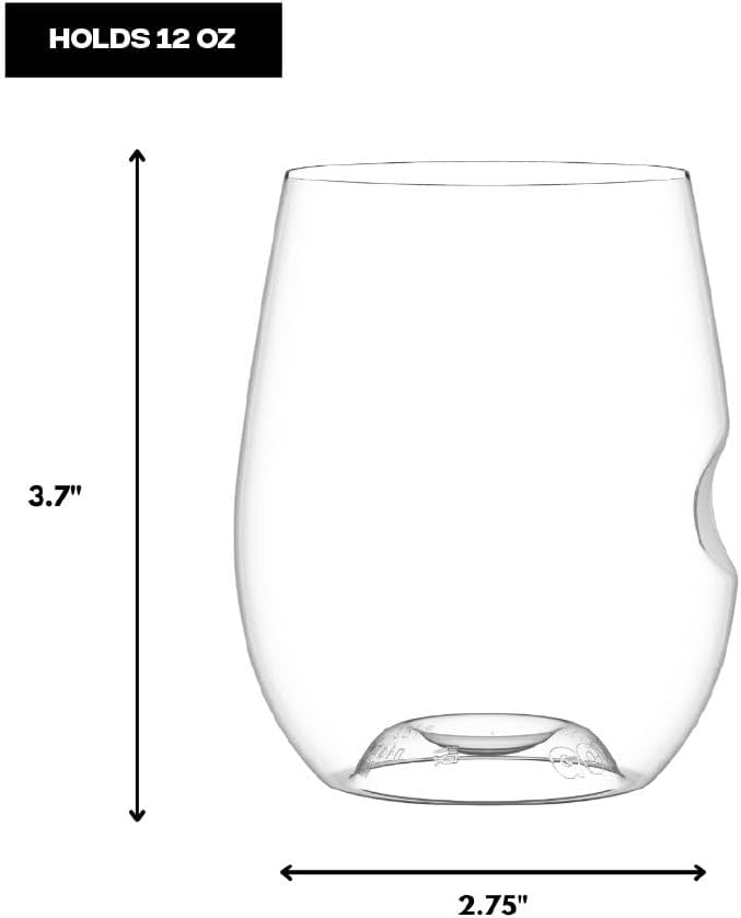 Unbreakable Stemless Wine Glass – Set of 2, 12oz, Dishwasher Safe, BPA-free Tritan, Clear Stemless White Wine Glasses, Shatterproof for Indoor, Outdoor, Everyday Use. Reusable, Made in the USA