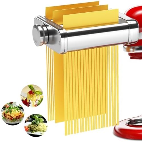 3IN1 Pasta Maker Attachment for All KitchenAid Mixers, Kitchen aid Pasta Attachment Includes Pasta Sheet Roller, Spaghetti Cutter & Fettuccine Cutter, with Cleaning Brush