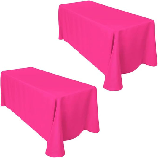 LTC LINENS 2-Pack 90x132 Inch Fuchsia Rectangular Tablecloths - Rounded Corners Table Cloths for 6 ft Tables Floor-Length Drop - Polyester Fabric Cloth Table Covers for Wedding, Party