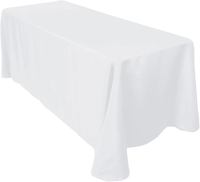 LTC LINENS White Rectangular Tablecloth for 8 foot Table - 90x156 Rounded Corners Rectangle Table Cloth Large - Extra long tablecloths for Wedding