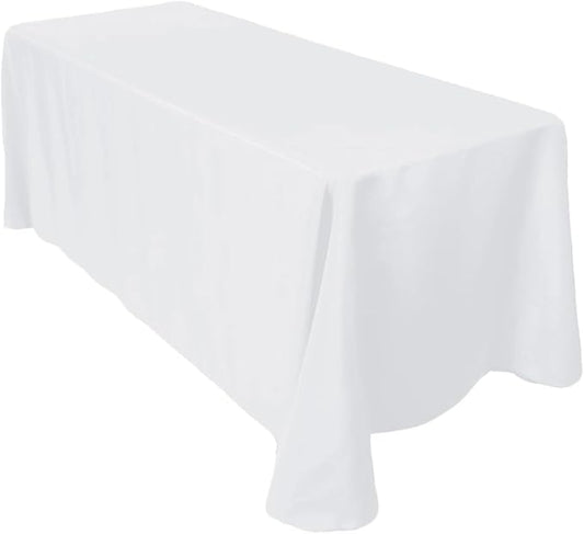 LTC LINENS White Rectangular Tablecloth for 8 foot Table - 90x156 Rounded Corners Rectangle Table Cloth Large - Extra long tablecloths for Wedding