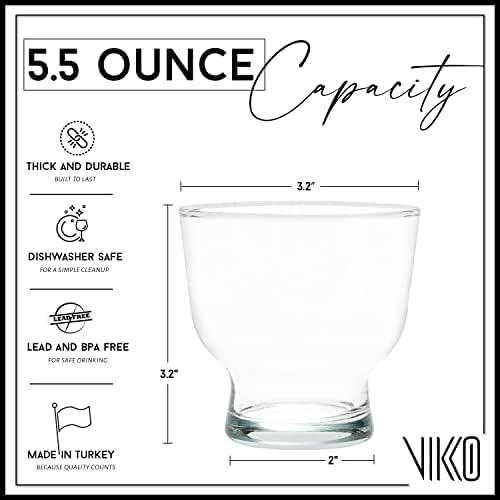 Vikko Dessert Bowls, Set of 6 Decorative Glass Ice Cream Cups, 5.5 Ounce Glass Dish for Dessert, Candy, Fruit Cup, Dishwasher Safe