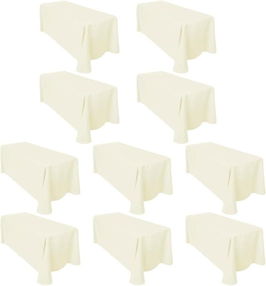 LTC LINENS Bulk 10-Pack Ivory Rectangular Tablecloths 90 in x 156 in with Rounded Corners - Ideal for 8 ft Tables with Floor-Length Drop - Polyester Fabric Cloth Table Covers for Wedding, Party