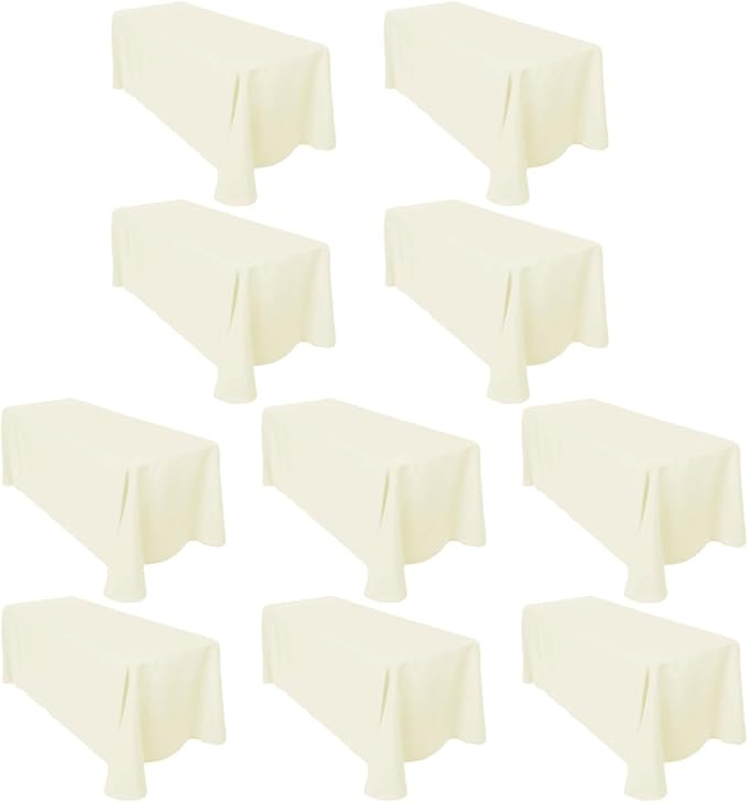 LTC LINENS 10-Pack Ivory Rectangular Tablecloth 90 in x 132 in with Rounded Corners - Ideal for 6 ft Table with Floor-Length Drop - Polyester Fabric Cloth Table Covers for Wedding, Party