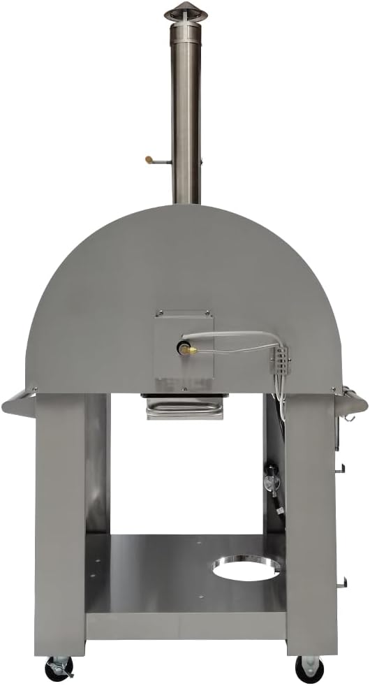 32.5 inch Wood Fired and Propane Gas Pizza Oven for Outdoor Kitchen in Stainless Steel, Large Pizza Oven for Outside, Yard and Party