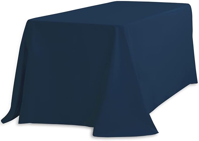 LTC LINENS Tablecloth 90 x 132-Inch Rectangular Polyester Tablecloth with Rounded Corners, Navy Blue, (90132-010178)