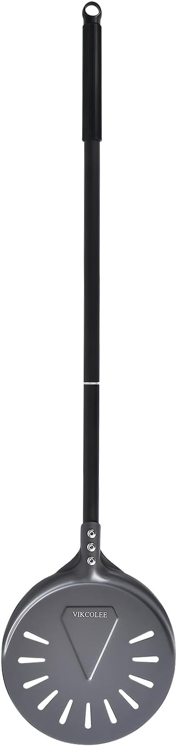 Turning Pizza Peel, 8 Inch with 25 Inch Handle Round Pizza Turning Peel, Professional Anodized Aluminum Turning Pizza Spatula, 33 Inch overall