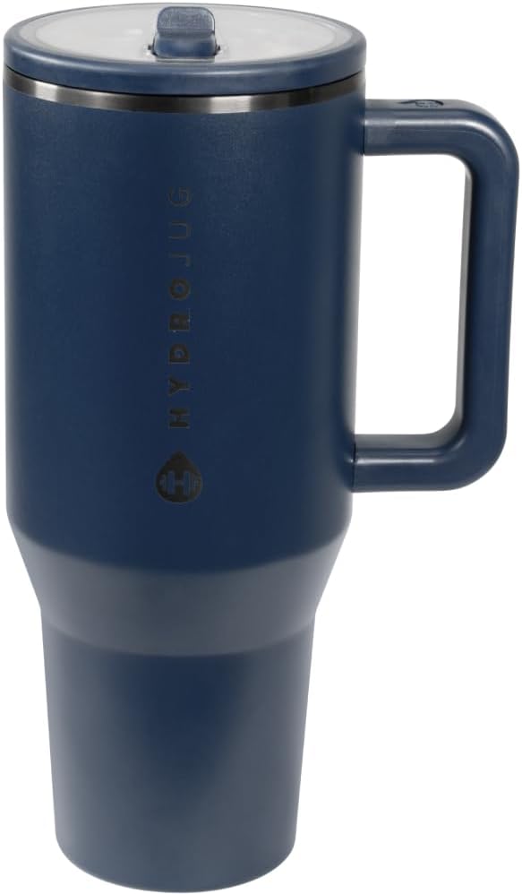HydroJug Traveler - 40 oz Water Bottle with Handle & Flip Straw - Fits in Cup Holder, Leak Resistant Tumbler-Reusable Insulated Stainless Steel & Rubber Base - Gifts for Women & Men, Midnight