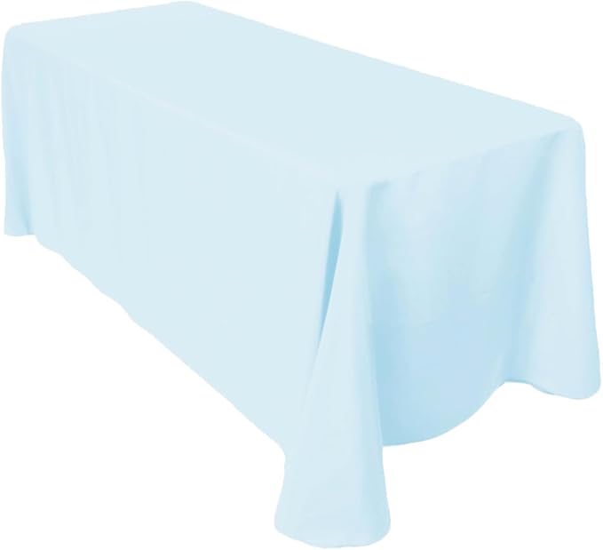LTC LINENS Tablecloth 90 x 156-Inch Rectangular Polyester Tablecloth with Rounded Corners, Baby Blue, (90156-010171)