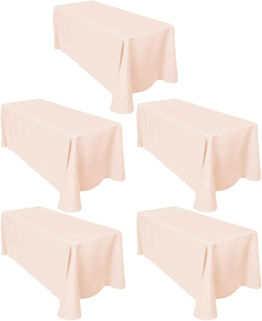 LTC LINENS 5-Pack Rectangular Tablecloths 90 in x 132 in with Rounded Corners - Peach Table Cloths for 6 ft Rectangle Tables Floor Length - Polyester Fabric Cloth Table Covers for Wedding, Party