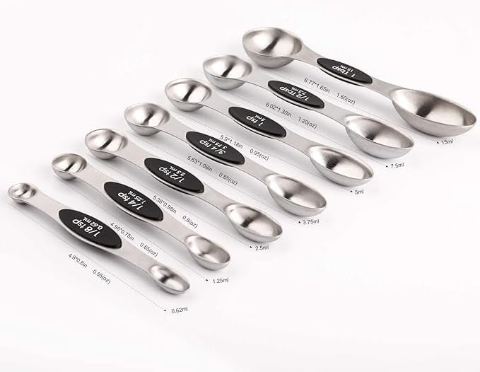 Magnetic Measuring Spoons Set Stainless Steel with Leveler, Stackable Metal Tablespoon Measure Spoon for Baking, Cups and Spoon Set Kitchen Gadgets Apartment Essentials
