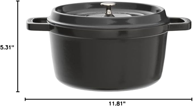 STAUB Cast Iron Dutch Oven 5.5-qt Round Cocotte, Made in France, Serves 5-6, Black Matte