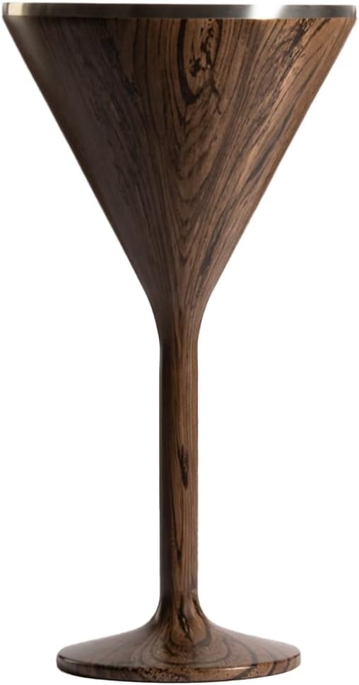 NEWPORT Stemware Collection Premium Vacuum Insulated Stainless Steel Martini Glasses, Lightweight Margarita Glasses, Unbreakable & Drinks Stay Cold, Non-Slip Base, Cocktail Glasses, 8oz, Dark Walnut