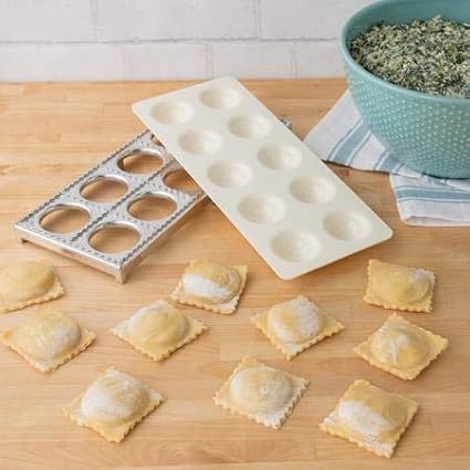 Ravioli Mold with Extra Large 2.5 Inch Squares- Authentic Ravioli Tray & Press, Makes 10 Italian Raviolis at Once, Easy to Use Pasta Maker Kit, Sturdy Construction- Xmas Holiday Seasonal Cooking Gift