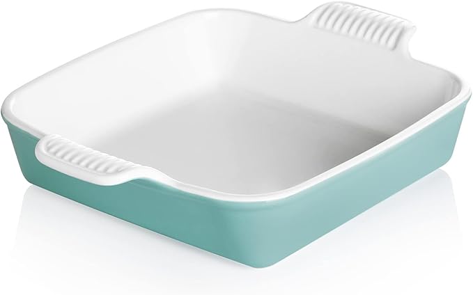 Sweejar Ceramic Baking Dish, 8 x 8 Cake Baking Pan for Brownie, Porcelain Square Bakeware with Double Handle for Casserole, Lasagna, Family Dinner (Dark Turquoise)