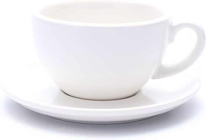 Great Cup Shape for Latte Art Cappuccino Barista Cup Saucer New Bone China for Coffee Shop (Matte White, 10.5 oz)