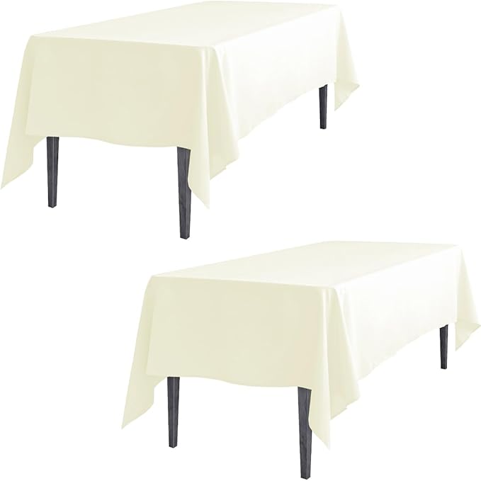 LTC LINENS 2 Pack Ivory Rectangular Tablecloths 60 x 126 Inch for 8 Feet Rectangle Banquet Tables with Half-Drop - Stain and Wrinkle Resistant Polyester Fabric Cloth Table Covers for Party, Wedding