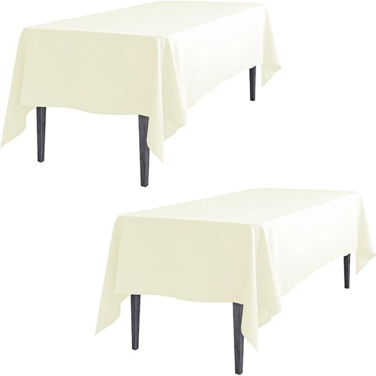 LTC LINENS 2 Pack Ivory Rectangular Tablecloths 60 x 126 Inch for 8 Feet Rectangle Banquet Tables with Half-Drop - Stain and Wrinkle Resistant Polyester Fabric Cloth Table Covers for Party, Wedding
