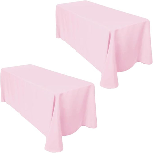 LTC LINENS 2-Pack 90x132 Inch Pink Rectangular Tablecloths - Rounded Corners Table Cloths for 6 ft Tables Floor-Length Drop - Polyester Fabric Cloth Table Covers for Wedding, Baby Shower
