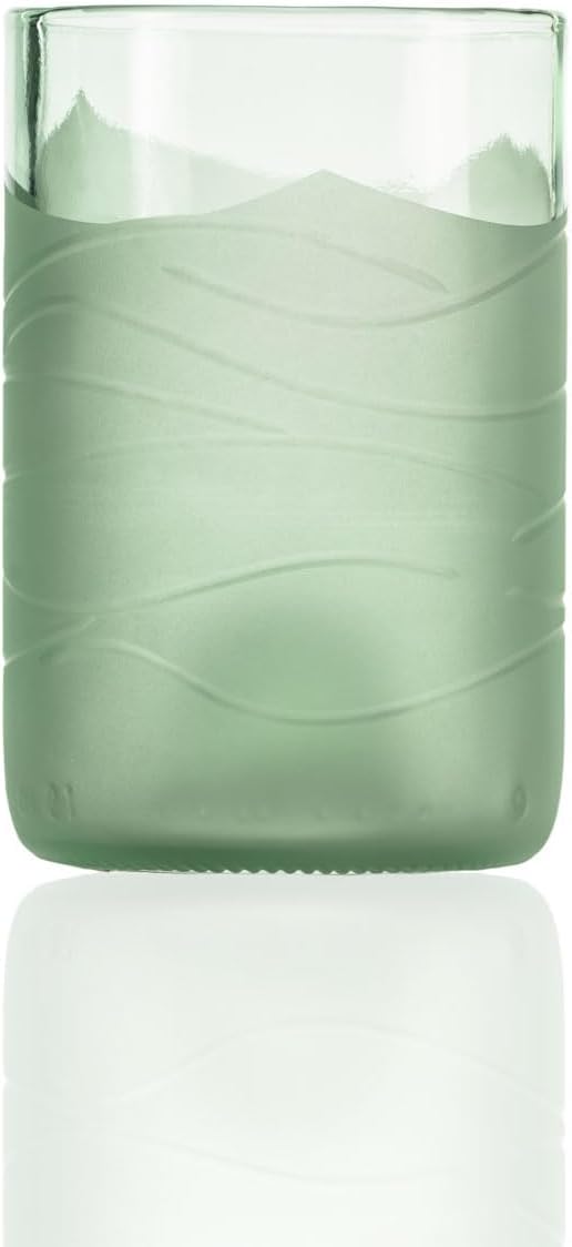 Rolf Glass Glacier Glass 12oz Tumbler | Recycled Glassware | Made in the USA | Antique Green Glass | Eco-Friendly Repurposed Wine Bottles | Set of 4