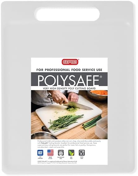 Dexas NSF Certified Polysafe Cutting Board with Handle, 6.25 x 8.5 Inches, Reversible Kitchen Cutting Board, White