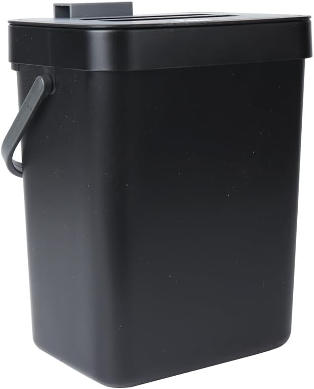 Hanging Small Trash Can with Lid Under Sink for Kitchen, 5 L/ 1.3 Gallons Plastic Waste Basket,Food Waste Bin,Kitchen Compost Bin for Counter Top,Bathroom/Office (Black)