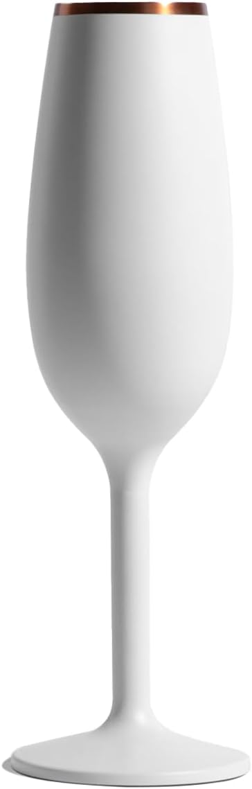 NEWPORT Stemware Collection, Premium Vacuum Insulated Stainless Steel Sparkling Wine & Champagne Flute, Crystal Thin Champagne Glass, Unbreakable & Drinks Stay Cold, Non-Slip Silicon Base, 6oz, White