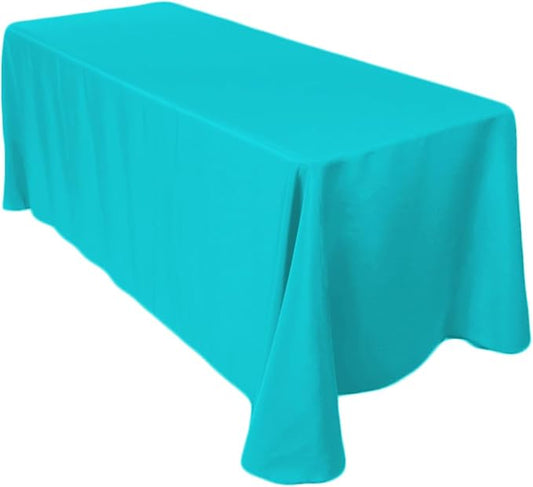 LTC LINENS Tablecloth 90 x 156-Inch Rectangular Polyester Tablecloth with Rounded Corners, Turquoise, (90156-010169)
