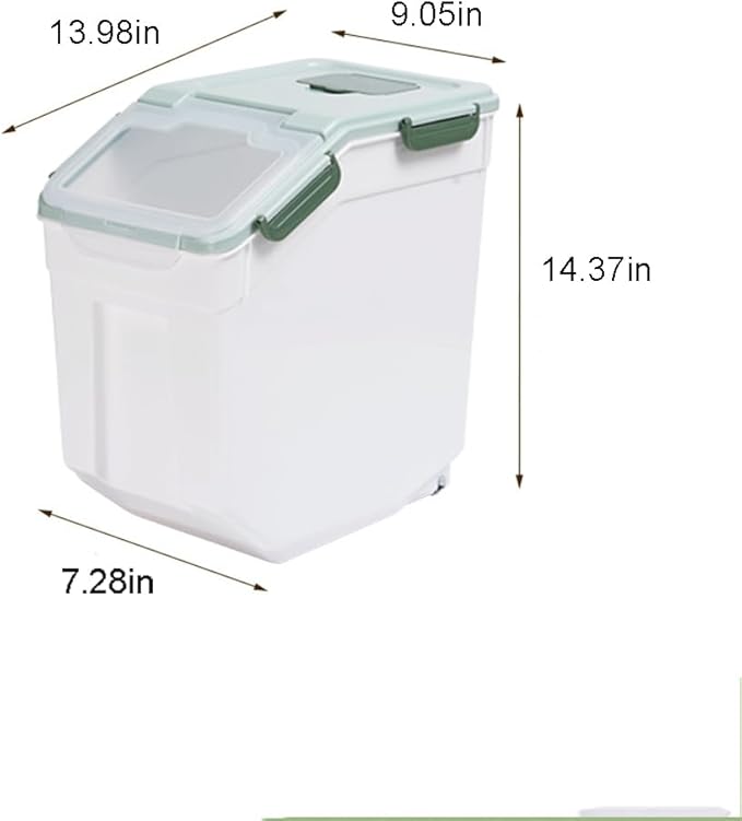 Large Flour Storage Container Bin 25lb, 2Pack Airtight Rice Storage Containers with Wheels Seal Locking Lid, BPA Free with Measuring Cup&Scoop for Flour, Rice, Grain(Green)