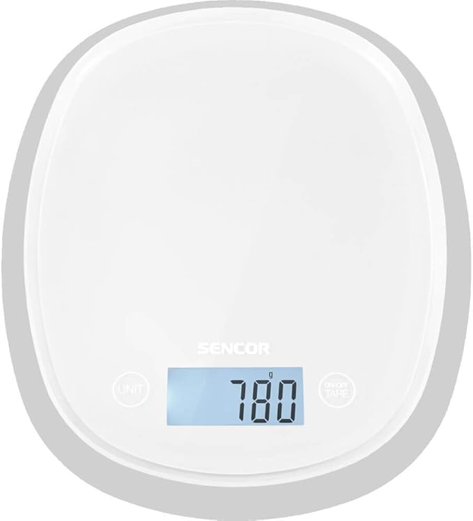 Sencor Digital Kitchen Scale with Large Backlit LCD Display and Touch Control Sensors, Small, Snowdrop White