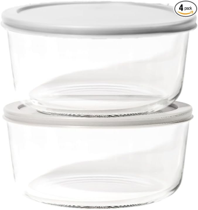 4-Piece Glass Food Storage Containers Set (2 Containers + 2 BPA-Free Lids) | 6.5-Cup, Leakproof | Microwave, Freezer, Oven & Dishwasher Safe | Ideal for Meal Prep & Pantry Organization, Grey
