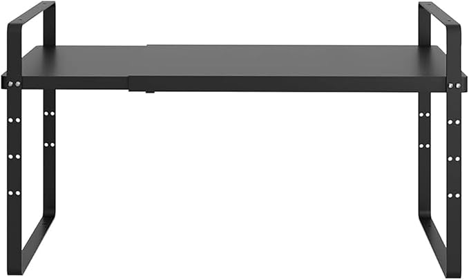 Redrubbit Expandable Cabinet Shelf Organizers, Stackable Kitchen Counter Shelves Spice Rack for Kitchen Bathroom Pantry Cupboard Desk Home Office, Metal Plate Heavy Duty Nonslip Black