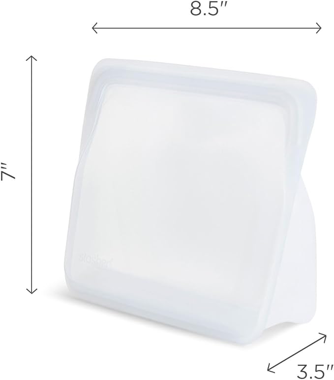Stasher Premium Silicone Reusable Food Storage Stand-Up Mid Bag, Clear, Microwave, Sous Vide, Dishwasher, Oven and Freezer Safe, BPA Free, Leak-free, Eco-friendly, 56 Oz