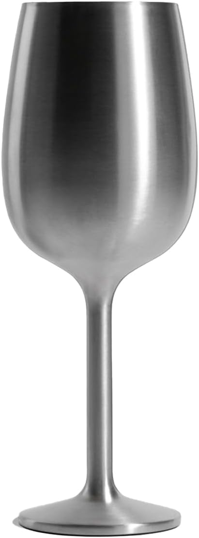 NEWPORT Stemware Collection Premium Vacuum Insulated Stainless Steel Wine Glass, Lightweight Wine Glass, Unbreakable & Drinks Stay Cold, Non-Slip Silicon Base, Cocktail Glasses, 12oz, Steel