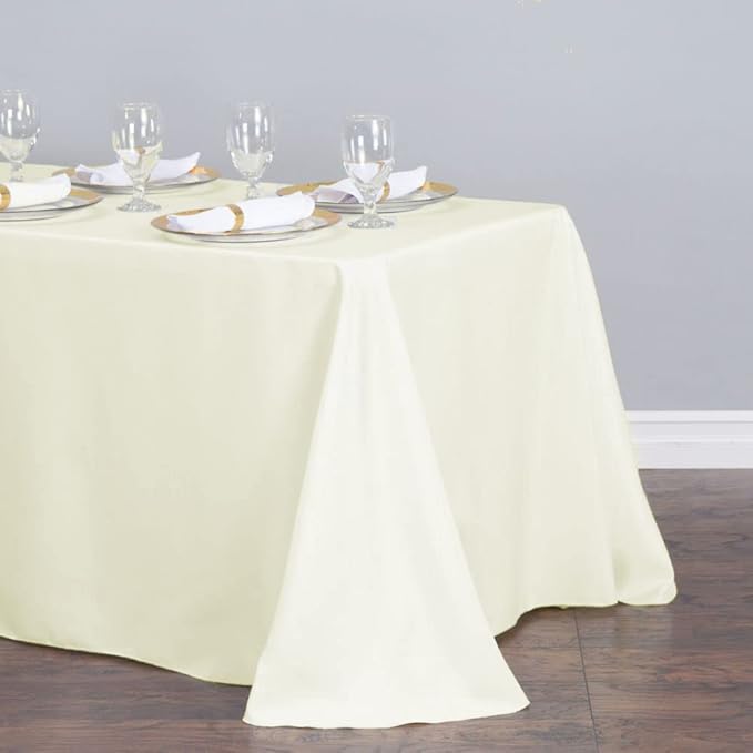 LTC LINENS 10-Pack Ivory Rectangular Tablecloth 90 in x 132 in with Rounded Corners - Ideal for 6 ft Table with Floor-Length Drop - Polyester Fabric Cloth Table Covers for Wedding, Party