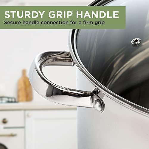 Ecolution Stainless Steel Stock Pot, Encapsulated Induction Ready Cooking Pot with Glass Lid, Oven Safe, Dishwasher Safe Soup Pot, 5-Quart