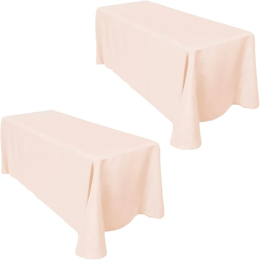 LTC LINENS 2-Pack Rectangular Tablecloths 90 in x 156 in with Rounded Corners - Peach Table Covers for 8 ft Table with Floor-Length Drop - Wrinkle Resistant Polyester Fabric Cloth for Wedding, Party