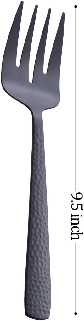 Matte Black Serving Fork, 9.5-inch Stainless Steel Large Serving Fork, Heavy Duty, Satin Finish, Set of 3