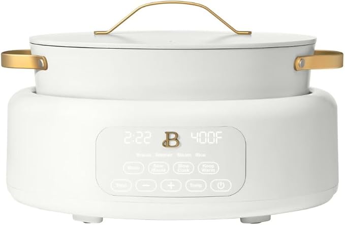 Beautiful 10-in-1 6-Qt Programmable Multi-Cooker with Oven-Safe Pot & 7 Presets – Slow Cook, Rice, Steam, Sauté (White)